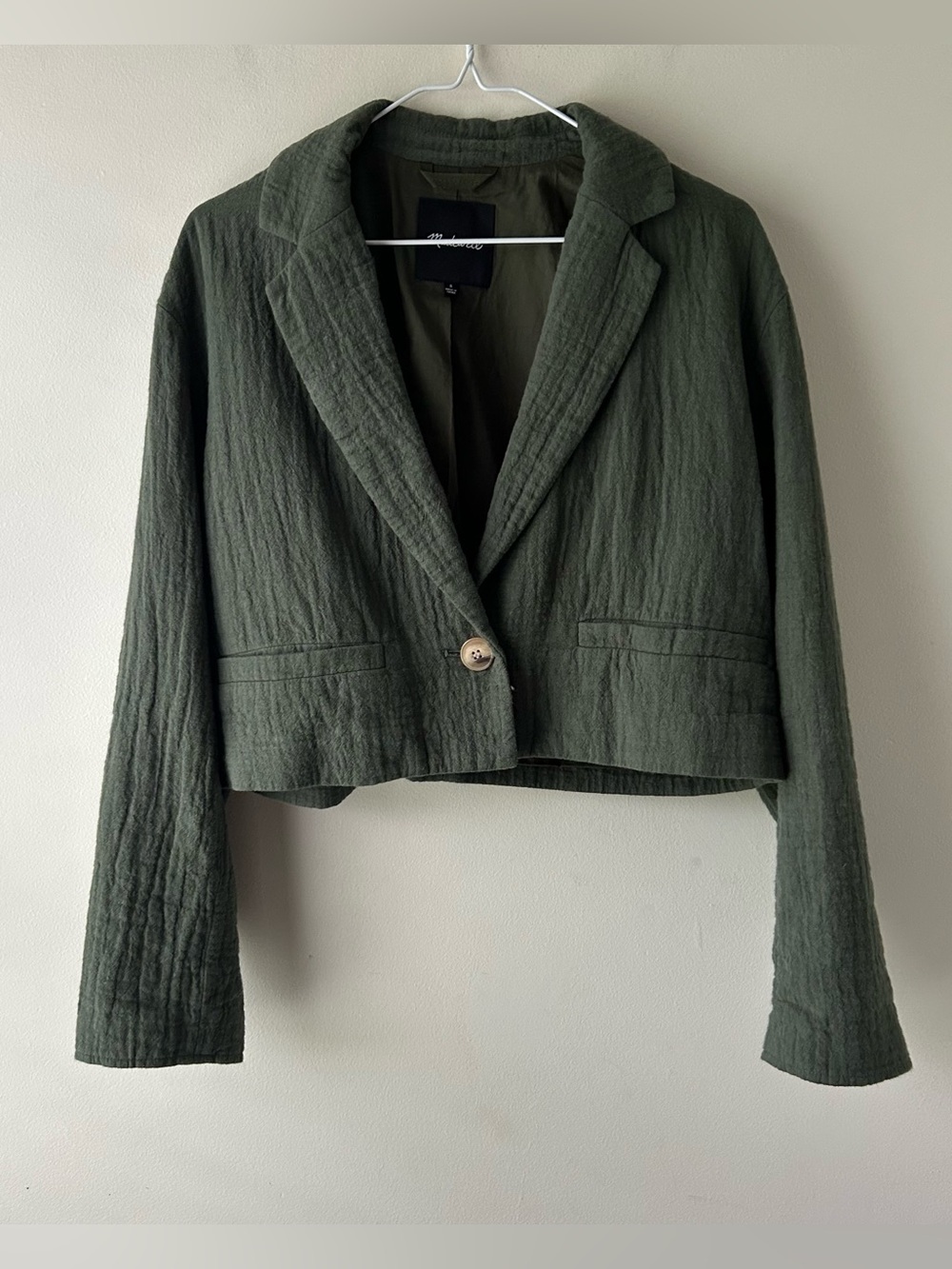 Madewell The Drop-Shoulder Crop Blazer Jacket Cotton-Linen Foraged Green S - Picture 6 of 13